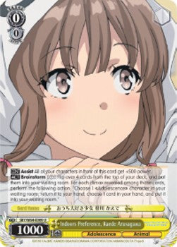 Indoors Preference, Kaede Azusagawa - Rascal Does Not Dream of Bunny Girl Senpai (Uncommon) [SBY/W64-009]