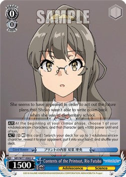 Contents of the Printout, Rio Futaba - Rascal Does Not Dream of a Dreaming Girl (Uncommon) [SBY/W77-083]