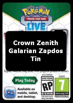 Live Code Card (Galarian Zapdos Tin)⁣ - Crown Zenith⁣ (Online Code Card)